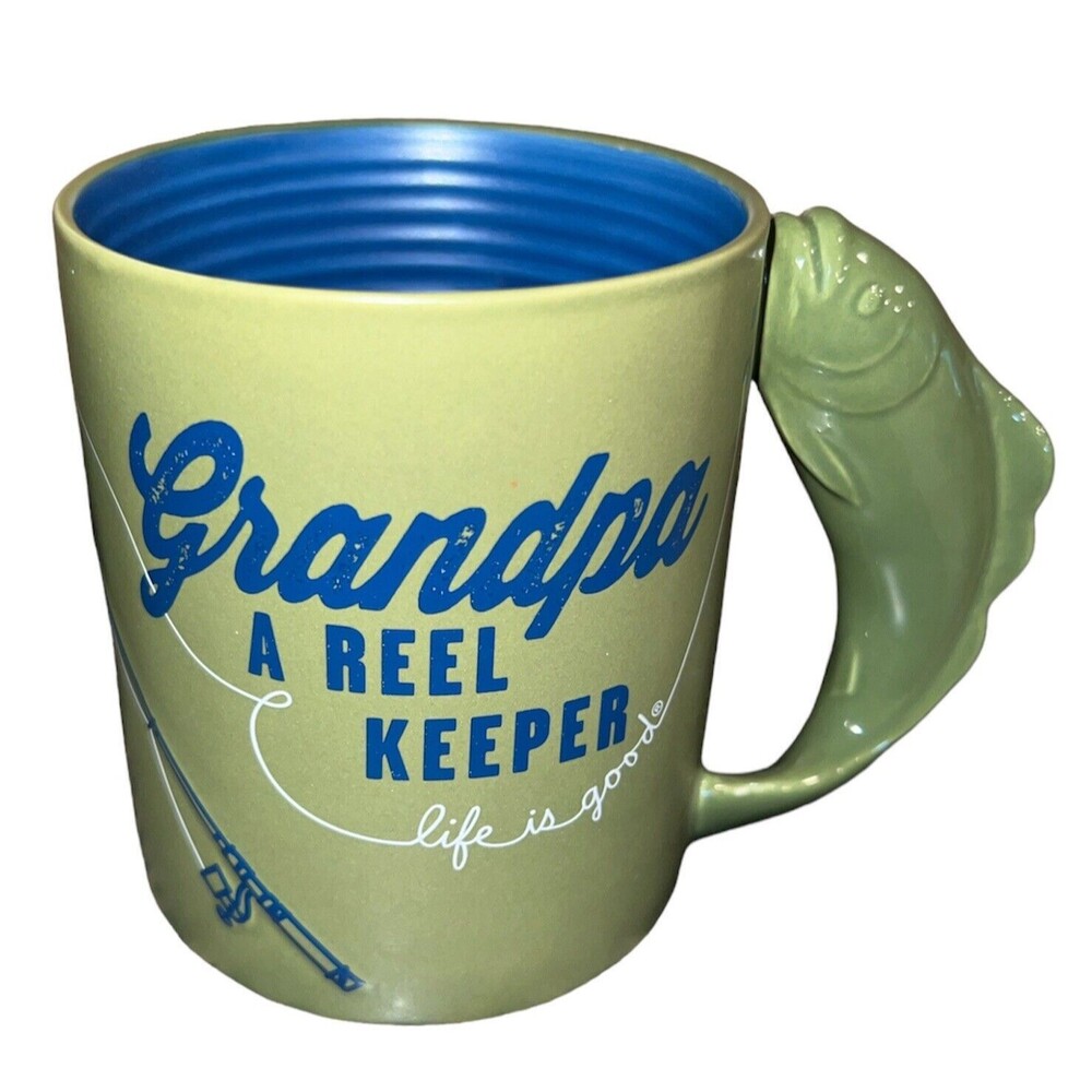 Grandpa A Reel Keeper Fishing coffee Mug tea Life is Good Hallmark Fish Gift